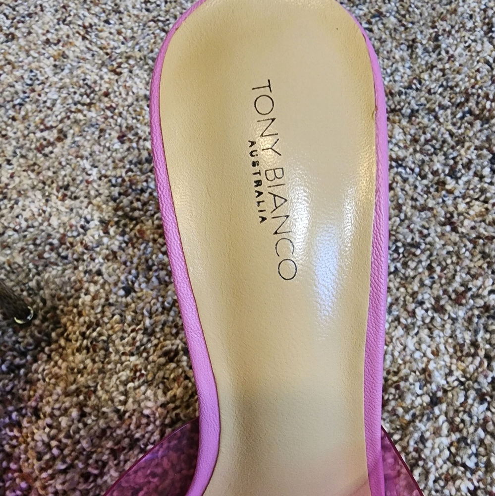 Women's Pink Clear Strap Stiletto Slide Heel - Picture 5 of 10